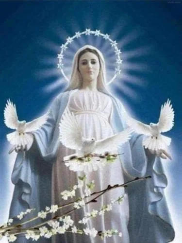 UPABLUNSO Juego de pintura de diamantes de paloma virgen maría y paloma por números 5D completo redondo para decoración de pared del hogar para