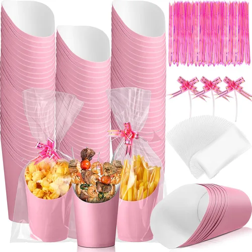 Miniatura 8 de Sabary Juego de 100 tazas desechables de charcutería con bolsas y lazos, tazas de papel de 14 onzas para aperitivos para bodas, despedidas de Negro