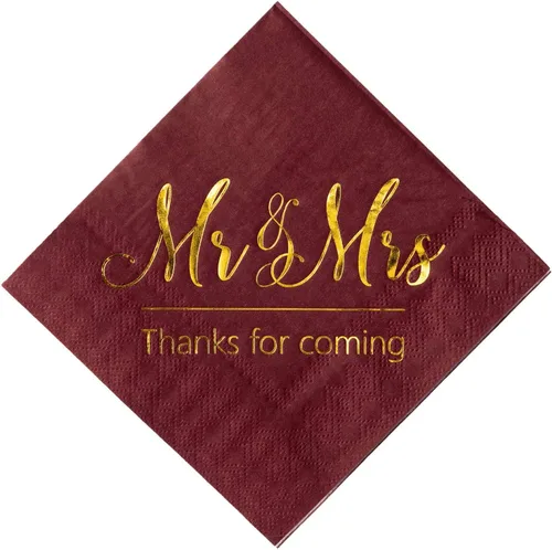 Miniatura 7 de Crisky Servilletas de boda Mr Mrs Bule - Servilletas doradas de postre para boda, ducha, compromiso, fiestas, 100 unidades, 3 capas