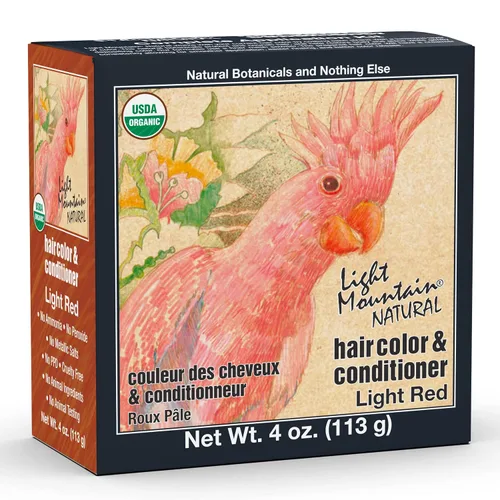 Light Mountain Tinte y acondicionador para el cabello de henna, tinte para el cabello rojo claro para hombres y mujeres, polvo orgánico de hoja de