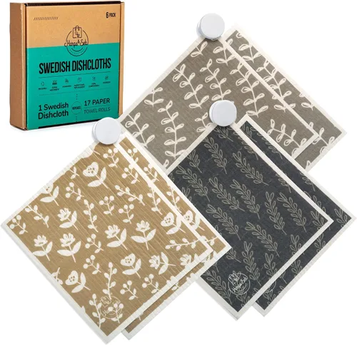 Miniatura 20 de Harps&Seb Paños de cocina suecos para cocina - Paquete de 6, toallas de papel reutilizables con clips, súper absorbentes, lavables, que no rayan