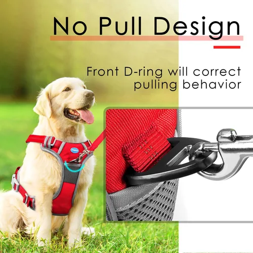 Miniatura 2 de ThinkPet Arnés deportivo transpirable, antitirones para perro, con asa, arnés reflectante y ajustable para perros medianos o grandes, clip trasero