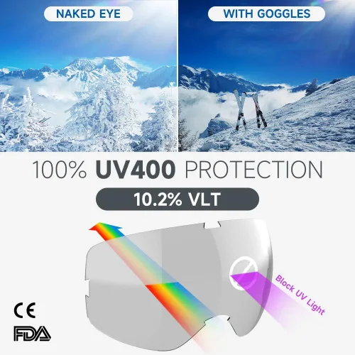 Miniatura 5 de Gafas de esquí de snowboard para hombres, mujeres, adultos, jóvenes, sobre gafas OTG/100% protección UV, antivaho/visión amplia