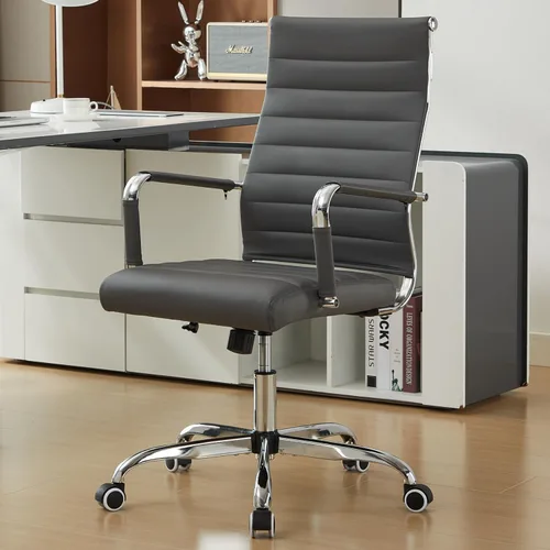 Silla de escritorio de oficina de cuero, sillas de sala de conferencias con ruedas, sillas ejecutivas modernas para invitados con brazos. Gris