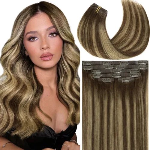 Miniatura 64 de Lacer Hair Glam - Extensiones de cabello humano con clip, sin costuras, color negro hueso, 4.33 oz, 7 unidades, 20 pulgadas, con clip de trama