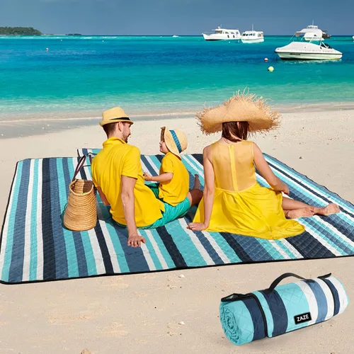ZAZE Manta de picnic para playa, 80 x 80 pulgadas, extra grande, gruesa, 3 capas, a prueba de arena, lavable a máquina, impermeable, plegable, de