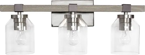 Elegant Designs VT1020-GRY - Lámpara decorativa de metal con pantalla de cristal transparente de 22 pulgadas, color gris y níquel cepillado, 3 luces