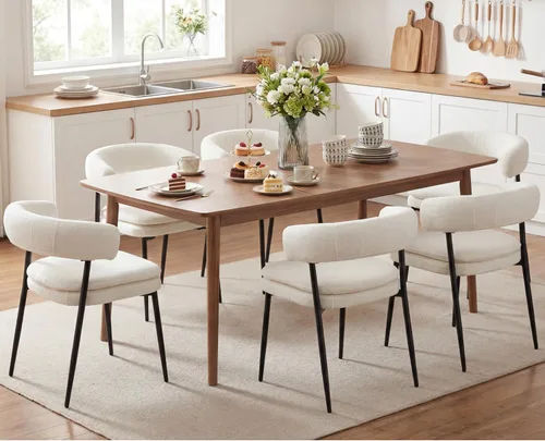Miniatura 9 de EALSON Juego de 2 sillas de comedor tapizadas de tela moderna con respaldo abierto curvo/patas de metal resistentes, cómodas sillas laterales
