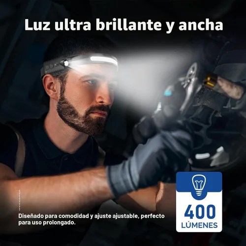 Miniatura 2 de Nessciera Linterna frontal recargable (paquete de 3), linterna de cabeza LED, luz de diadema de haz ancho de 230°, 400 lúmenes súper brillante, Negro