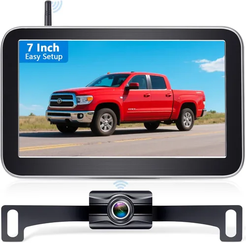 Miniatura 9 de Cámara de respaldo inalámbrica solar para camión: cámara magnética sin cableado para camionetas - Pantalla dividida HD de 1080P de 5 pulgadas, fácil