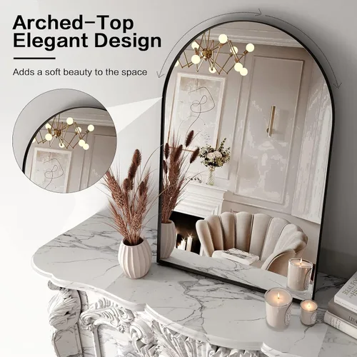 Miniatura 5 de Brightify Espejo arqueado, espejo de arco negro de 30 x 40 pulgadas, marco de metal, espejo de pared arqueado negro, espejo de tocador de baño