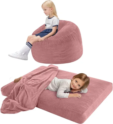Miniatura 26 de COMAX Silla Puf para Niños que se Convierte en Cama Puf, Silla Puf de Pana para Niños y Niñas para Dormir, Pufs Perezosos para Niños con Relleno
