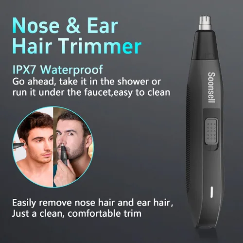 Miniatura 7 de Soonsell Manscape Recortadora de Barba para Hombres, Kit de Aseo para Hombres 4 en 1 Impermeable IPX7, Afeitadora de Bola, Cortapelo para Nariz