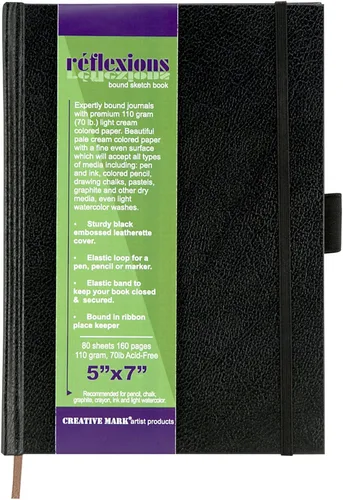 Creative Mark Cuaderno de bocetos encuadernado de cuero duro [160 páginas - 5 x 7], diario de cuero sintético en relieve negro, papel sin ácidos,