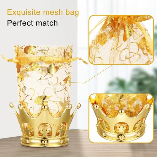 Miniatura 7 de Copa de corona dorada rellenable con bolsa para dulces, chocolate, pasteles, postres, decoración de almacenamiento para bodas, fiestas de cumpleaños