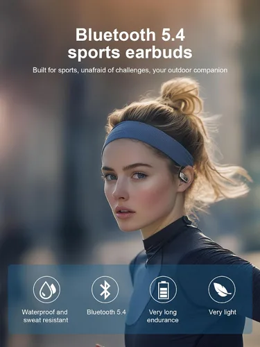 Miniatura 2 de Auriculares inalámbricos Bluetooth 5.4, auriculares deportivos de 53 horas de reproducción con pantalla LED, auriculares sobre la oreja, micrófono