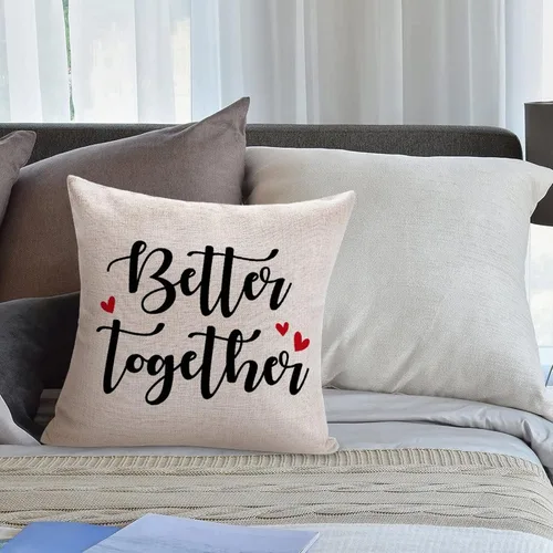 Miniatura 5 de Better Together - Fundas de almohada de 16 x 16 pulgadas, de lino y algodón, con citas románticas, funda de almohada, regalo del día de San Valentín