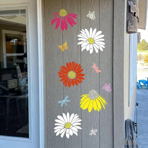 Miniatura 5 de Plantillas de flores grandes para pintar en plantillas de valla de madera para exteriores, plantilla de flor de cono de margarita reutilizable