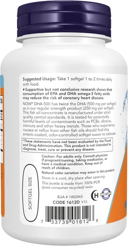 Miniatura 3 de NOW Foods Suplementos, DHA-500 con 250 EPA, destilado molecularmente, apoya la salud cerebral*, 90 cápsulas blandas