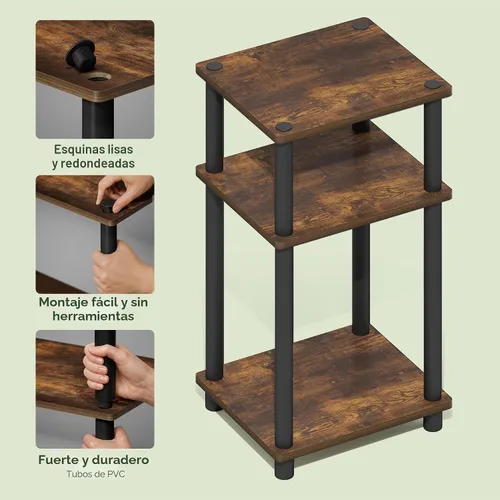 Miniatura 4 de Furinno JUST - Mesa auxiliar lateral, mesa de 3 niveles, estante de noche con estantes abiertos, mesita de noche, ensamble sin herramientas