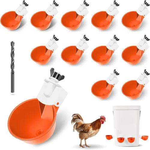 Miniatura 8 de Paquete de 12 tazas de agua para pollo, cuenco alimentador automático de llenado, sistema de riego por gravedad para aves de corral, dispensador