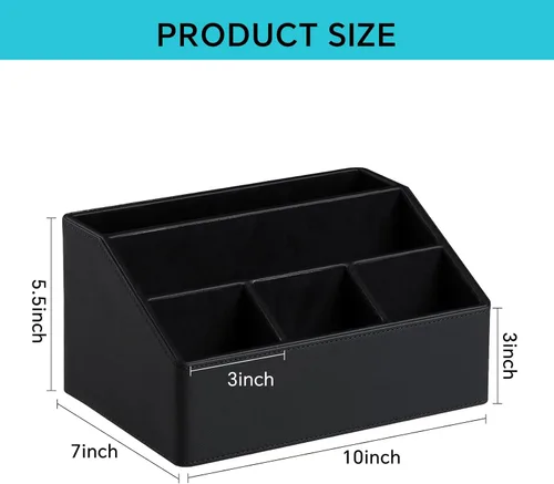 Miniatura 7 de Soporte para control remoto con 5 compartimentos para suministros de arte de oficina, organizador de mesita de noche de cuero sintético, soporte
