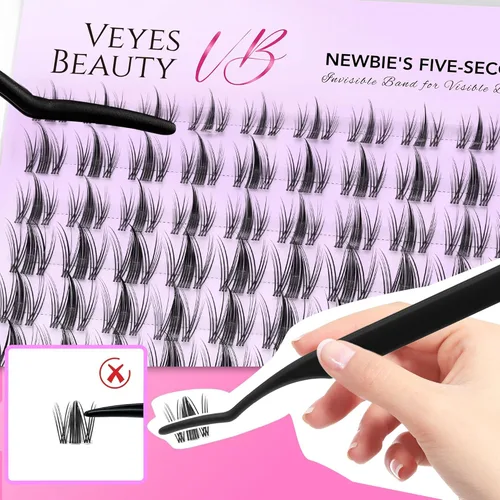 Miniatura 6 de VEYESBEAUTY Extensiones de Pestañas en Racimo Banda Delgada e Invisible DIY Pestañas Postizas Individuales Serie de Cinco Segundos