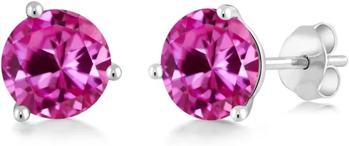 Miniatura 158 de Gem Stone King Aretes de oro de 14 quilates, 0.236 in, piedra natal redonda, Martini, 3 puntas, aretes de oro para mujer