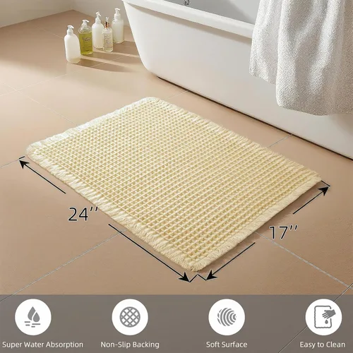 Miniatura 2 de Alfombras de Baño con Textura Waffle, Tapetes de Baño Bohemios Súper Absorbentes, Tapetes Antideslizantes para Ducha, para Piso de Baño y Bañera