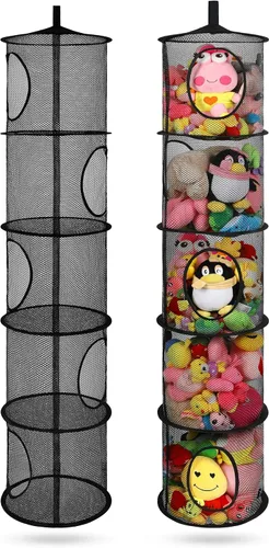 Miniatura 12 de Almacenamiento Colgante para Juguetes de Peluche, Organizador de Almacenamiento de Peluches Plegable para Rincón con 4 Compartimentos, Organizador
