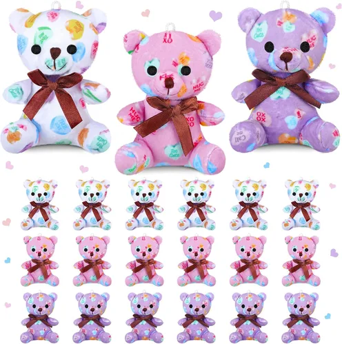 Haull 18 piezas de corazones de conversación de San Valentín, osos de peluche a granel para niños, pequeños animales de peluche suaves de 4