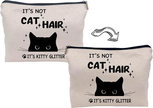 Miniatura 3 de Divertida bolsa de maquillaje para gatos, bolsa de cosméticos pequeña con cremallera, regalos de cumpleaños para amantes de los gatos, mujeres, Cat-a
