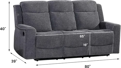 Miniatura 2 de Betsy Furniture Juego de sofá reclinable manual de microfibra suave, sofá con mesa desplegable, dos sillones reclinables, gris carbón 9111
