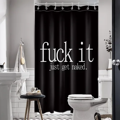Miniatura 3 de LB Fuck It Get Naked - Cortina de ducha pequeña de 48 x 68 pulgadas, forro de cortina de ducha en blanco y negro, cortina de ducha estrecha