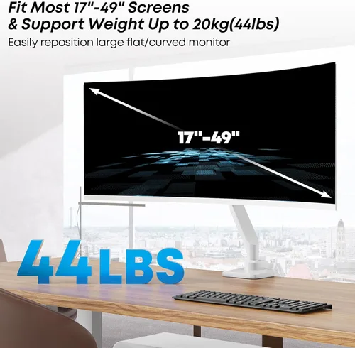 Miniatura 2 de Brazo de monitor de alta resistencia para pantallas de 17 a 49 pulgadas de hasta 44 libras, soporte de escritorio de abrazadera única ultraancho