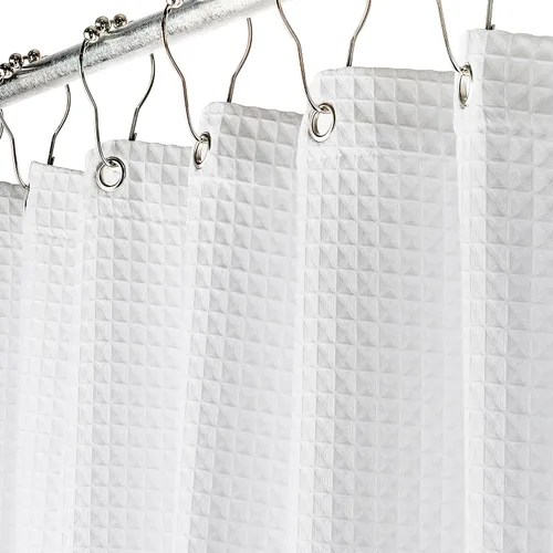 Creative Scents Cortina de ducha de tela blanca para baño, spa de 60 x 72 pulgadas, diseño cuadrado de tejido de gofre mate de lujo, repelente al