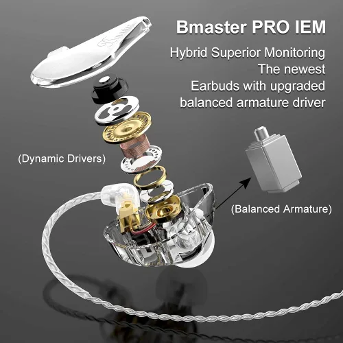 Miniatura 2 de BASN Monitores intrauditivos, Bmaster Triple Driver HiFi estéreo con aislamiento de ruido y graves mejorados para músicos, grabación de audio
