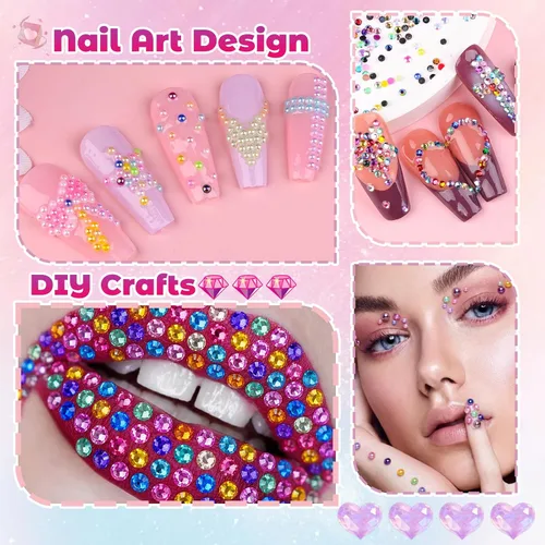 Miniatura 9 de 5 Cajas de Diamantes de Imitación para Uñas, Kit de Medias Perlas 3D, Diamantes de Imitación de Cristal de Gelatina Planas, Diseño de Diamantes