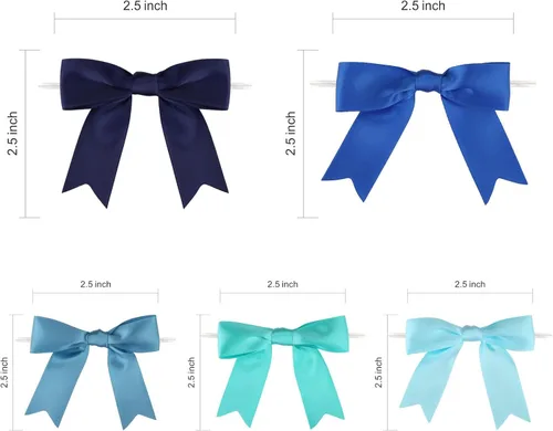Miniatura 3 de Meseey 50 lazos preatados de cinta de satén azul polvoriento, surtidos con lazo torcido, lazos preatados de 2.5 pulgadas para bolsas de golosinas