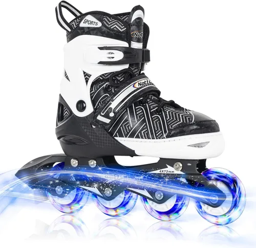 Nattork Patines en línea ajustables para niños y niñas, azul negro rojo con ruedas iluminadas, patinaje sobre ruedas juvenil para principiantes de 3