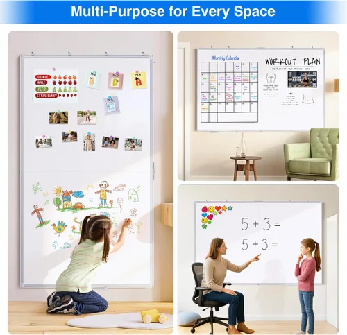Miniatura 6 de Pizarra blanca magnética de borrado en seco para pared, 48 x 46 pulgadas (4 pies x 3 pies), pizarra blanca portátil plegable con una bandeja larga
