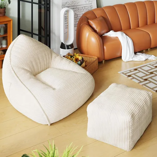 Miniatura 9 de Cloud - Puf grande con otomana, tela de pana + espuma viscoelástica 35D para adultos, tumbonas, sofá, sillón hinchado sin hueso para sala de estar