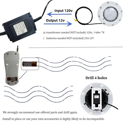 Miniatura 3 de Luces de piscina de 11.6 pulgadas para piscina enterrada, AC12V 45w luz de spa que cambia de color, luz LED de piscina enterrada con control remoto