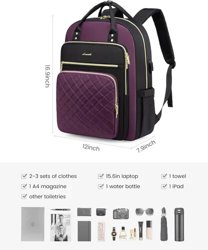 Miniatura 3 de LOVEVOOK Mochila para computadora portátil para mujer, mochila para trabajo de viaje, bolsa de computadora para enfermera, profesora, bolsa