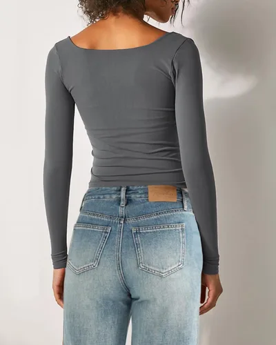Miniatura 4 de Beumissy Camisas básicas de manga larga con cuello cuadrado para mujer, ajustadas, con doble forro