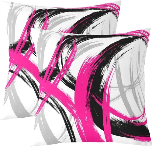 Miniatura 36 de Juego de 2 fundas de almohada abstractas de 16 x 16 pulgadas para niños, niñas, adolescentes, decoración de dormitorio, moderna a rayas, decoración