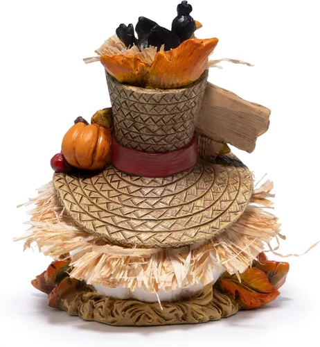 Miniatura 2 de Hodao Decoraciones de calabaza de Acción de Gracias, figura de resina de otoño con sombrero de paja, pájaros, bellotas y girasoles, letrero