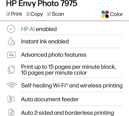 Miniatura 2 de HP Envy Photo 7975 Impresora fotográfica inalámbrica de inyección de tinta a color, imprimir, escanear, copiar, fácil configuración, impresión