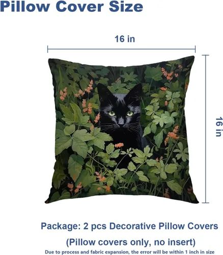Miniatura 5 de Batmerry Black Cat Green Leaves Throw Pillow Covers, Cat Among Foliage Decorative Pillow Covers Digital Printing Blended Fabric for Couch Sofa Bed