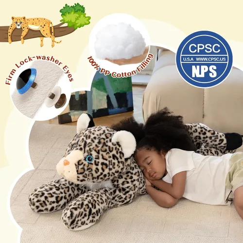 Miniatura 7 de MorisMos Animal de Peluche Gigante Guepardo Almohada de Felpa 4 pies, 47" Juguete de Felpa de Guepardo Extra Grande para Niños y Adultos, Leopardo